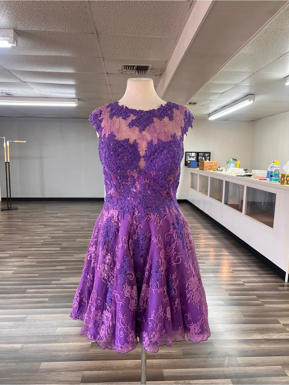 Elegant Purple Lace A-Line Cocktail Dress